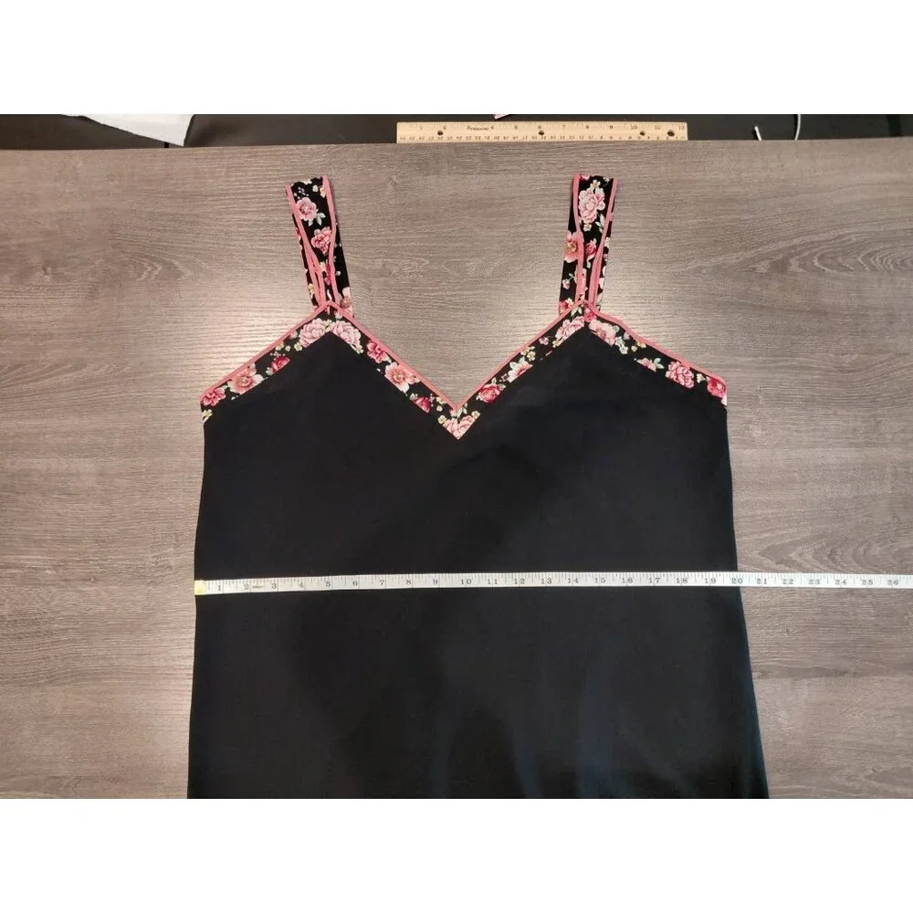 Oscar De La Renta Pink Label Floral Trim Sweetheart Nightgown XL Slip Dress Blck